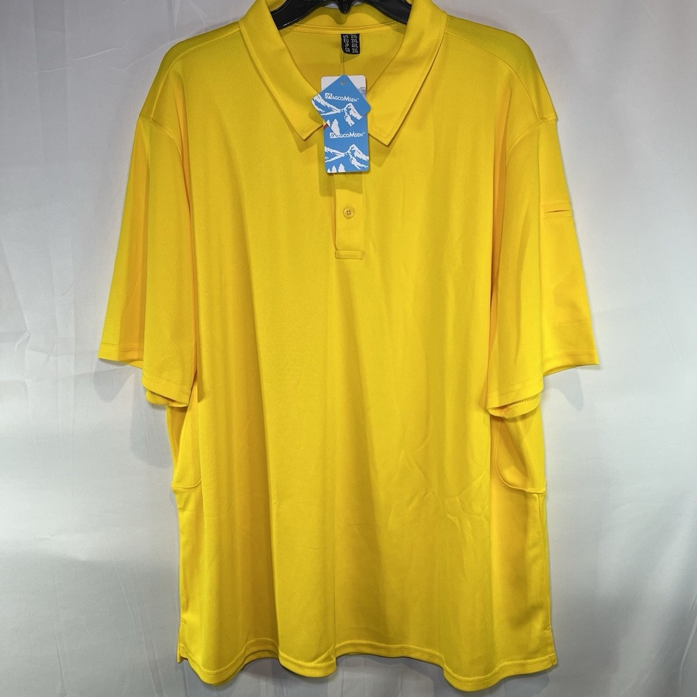 Magcomsen Men's 2XL NWT Short Sleeve Yellow‎ Polo Polyester Dress Shirt Bright